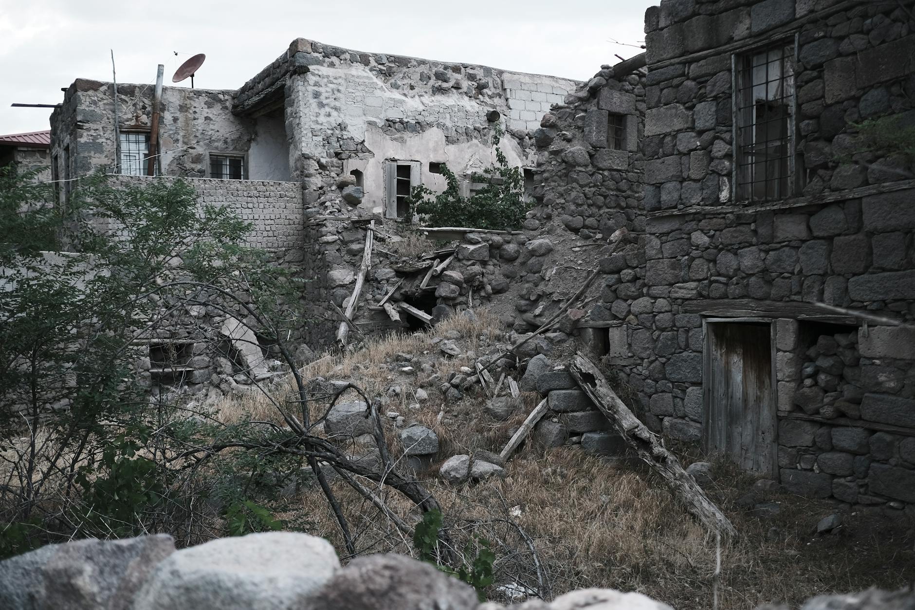 Ancient village ruins with stone walls