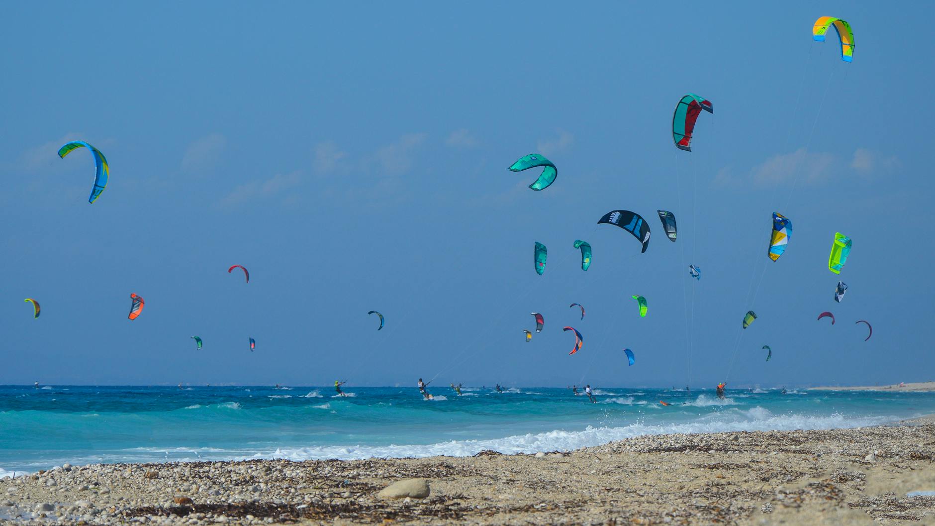 Kitesurfing at a Cornwall beach with perfect wind conditions