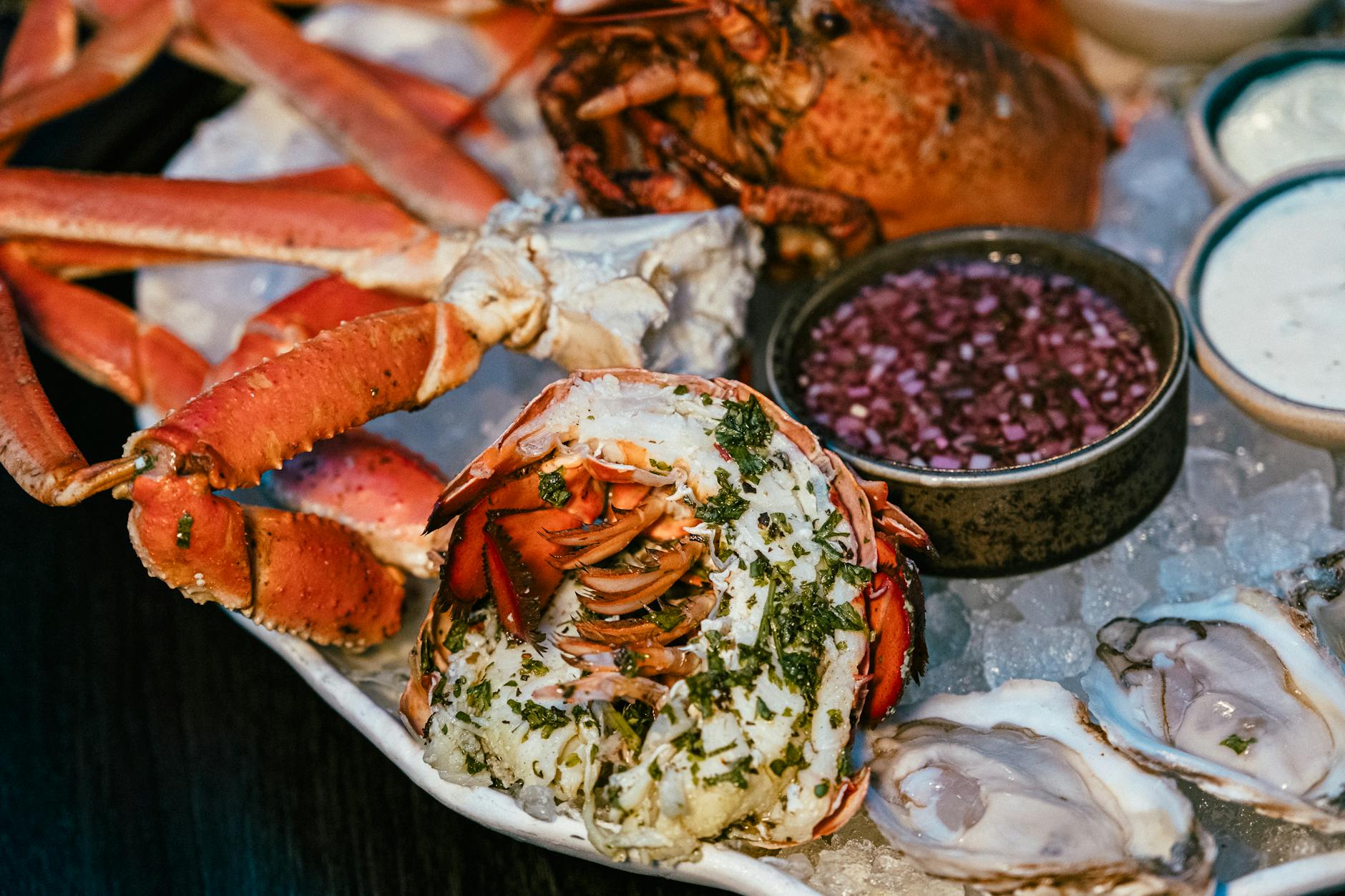 Fresh Cornish seafood platter with crab and lobster
