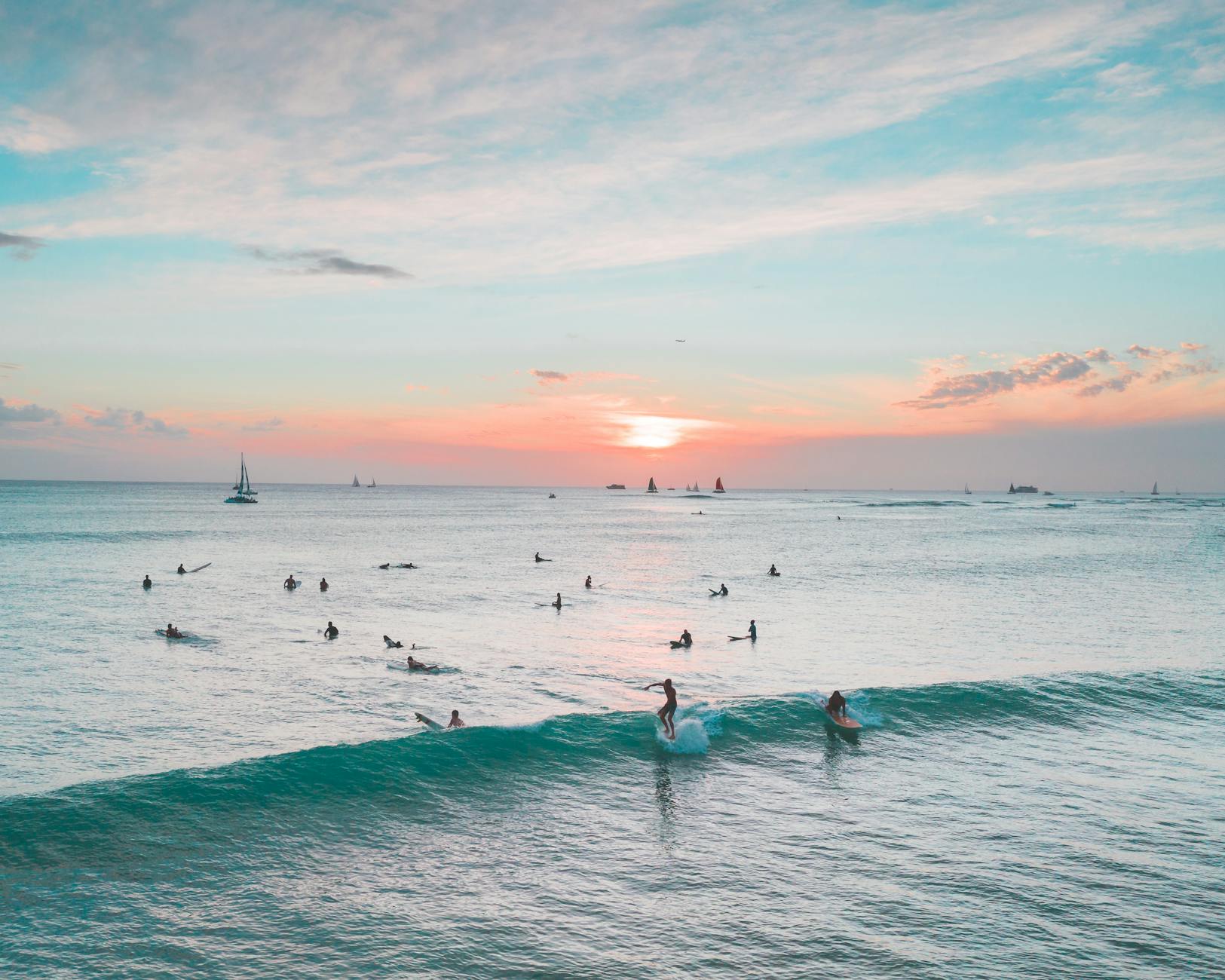 Stunning sunset surfing Cornwall session on the Atlantic coast