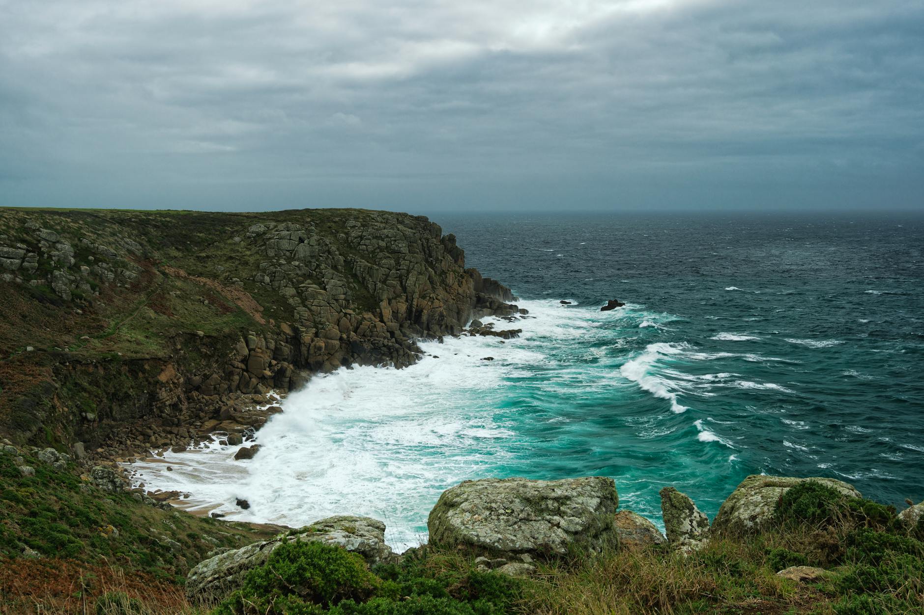 Dramatic cliffs at Land's End near Penzance Cornwall