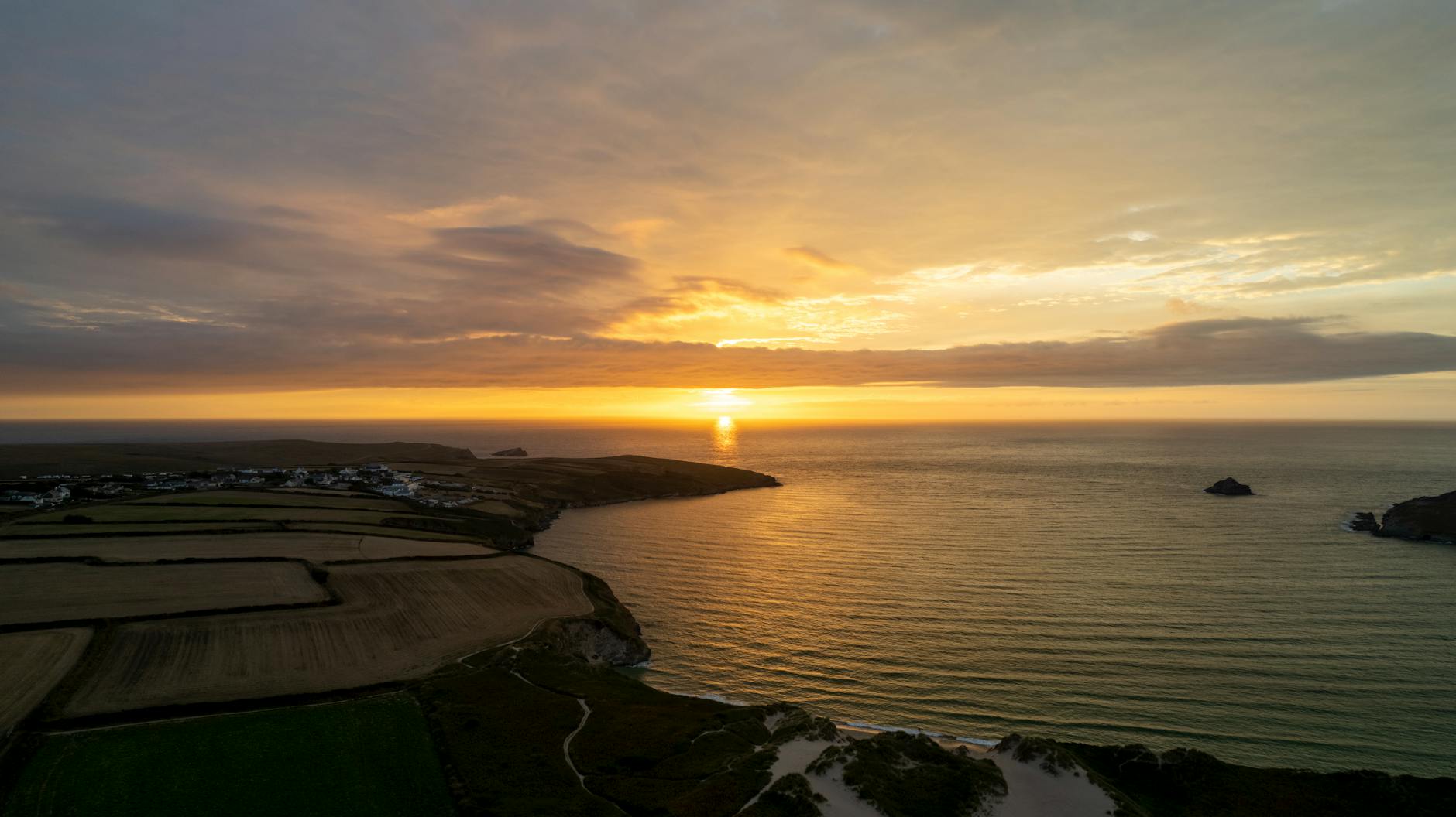Romantic Cornwall sunset over the coast, perfect for couples