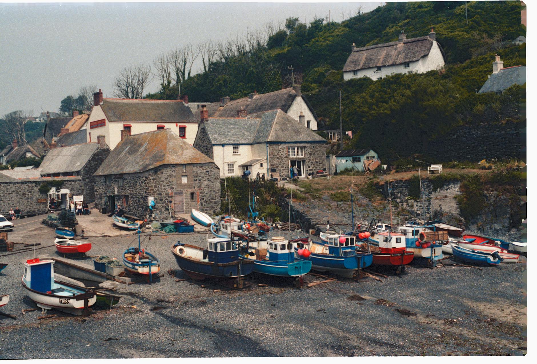 Traditional Cornish fishing village stone cottages