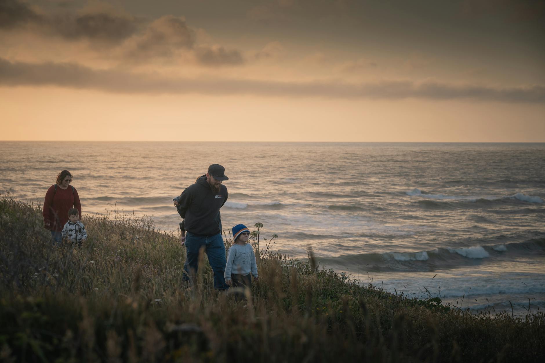 Family hiking coastal walk Cornwall
