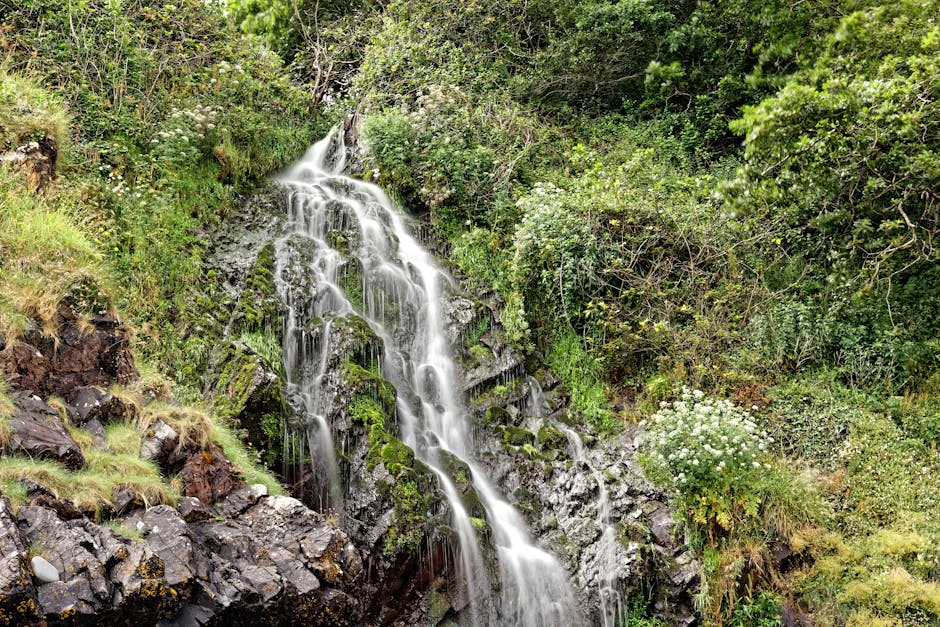 Hidden Cornwall woodland waterfall and mossy cliffs at St Nectan's Glen