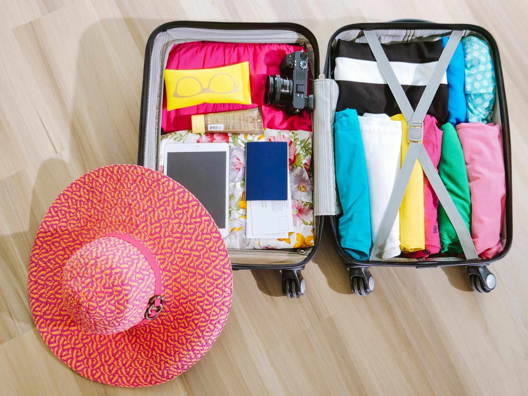 Travel clothes and waterproofs laid out for a Cornwall packing list