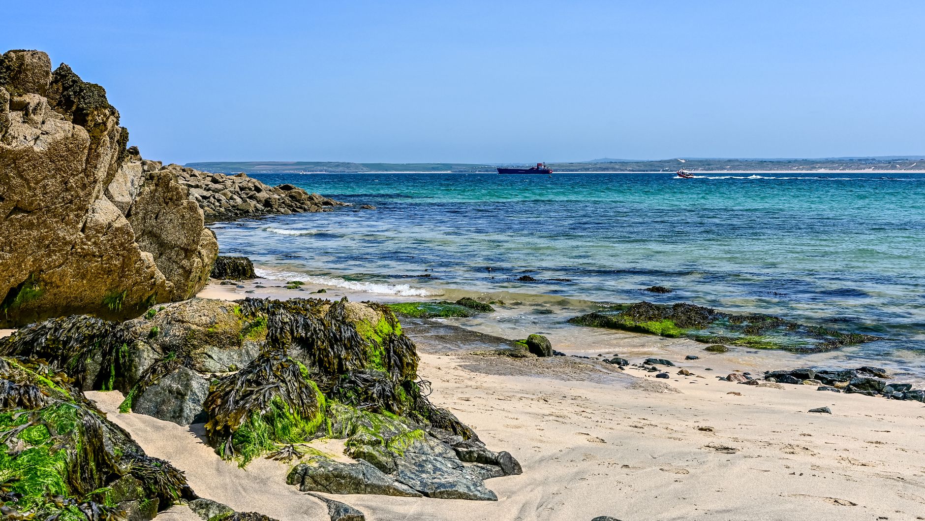 Porthminster Beach and turquoise sea below St Ives, Cornwall
