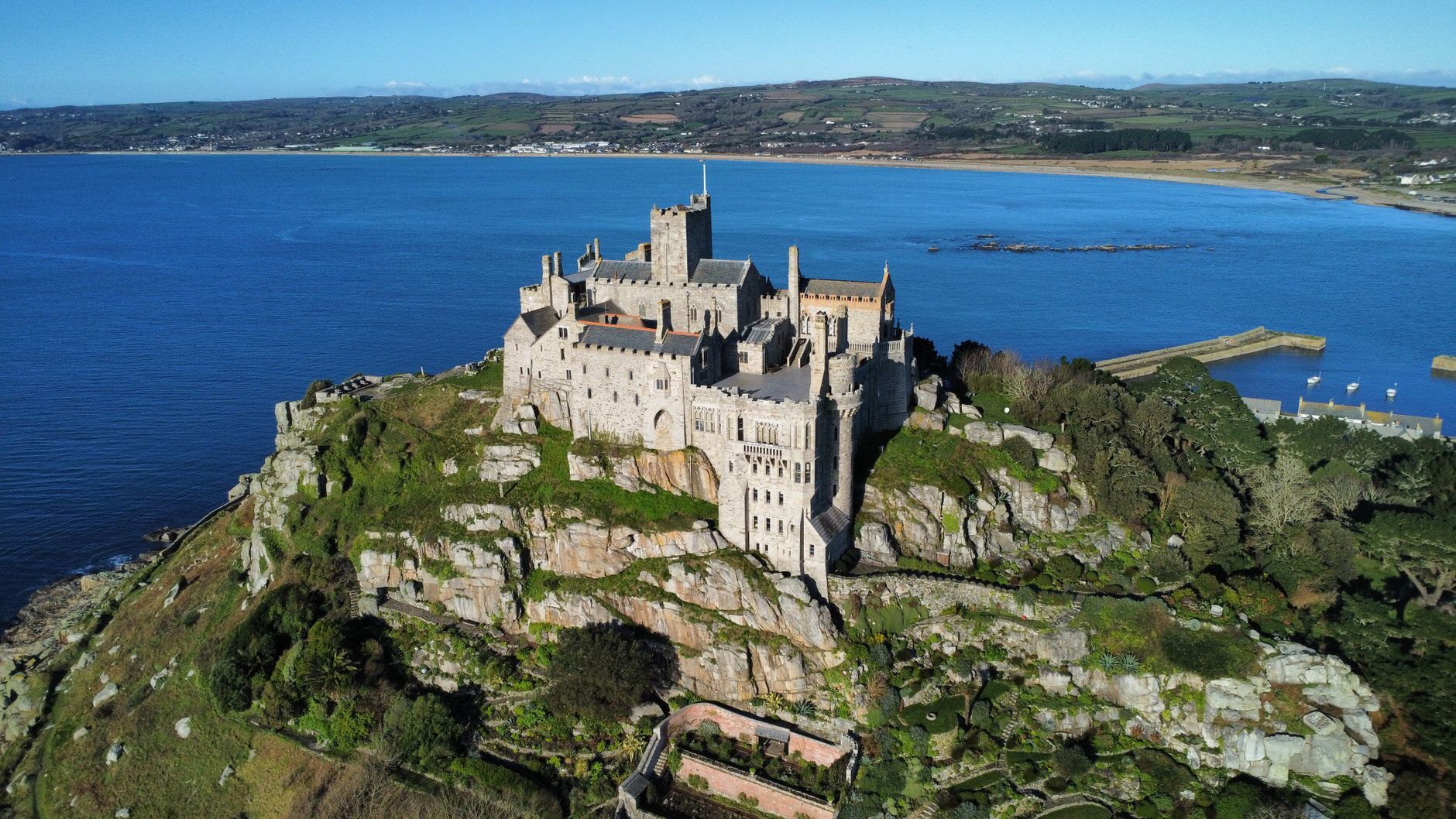 St Michael's Mount across the bay from Marazion, west Cornwall