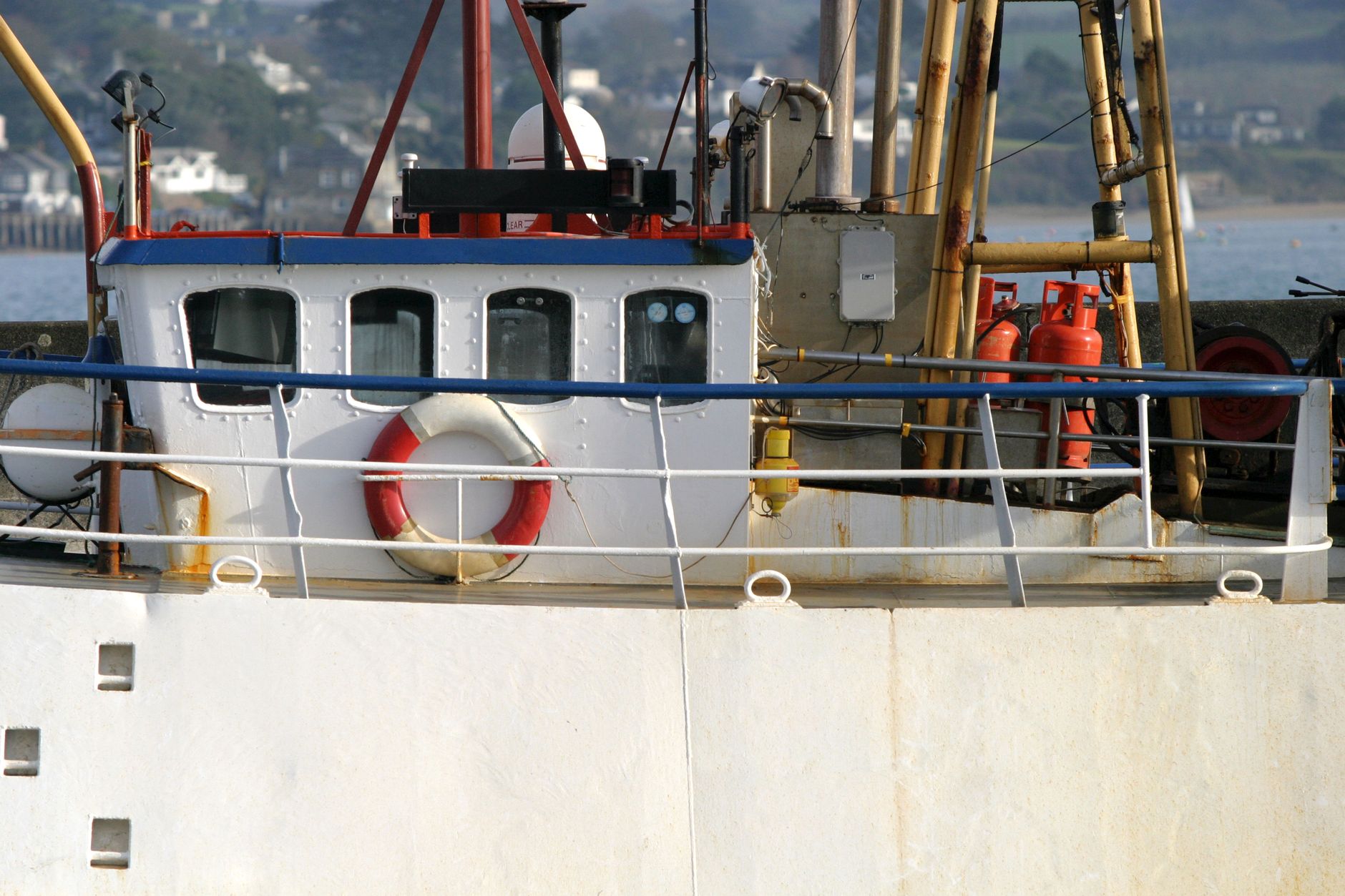 A fishing boat moored in Padstow harbour, Cornwall, near the start of the Camel Trail